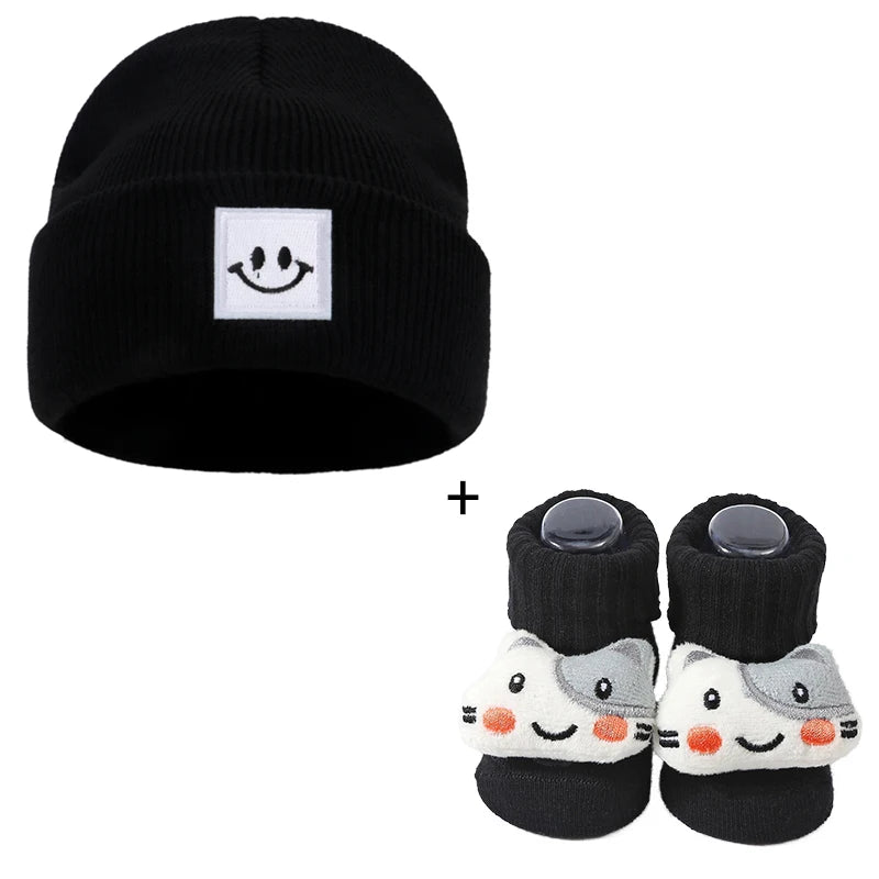 3pcs Cotton Baby Hat Newborn Sock Cartoon 3D Doll Set Crochet Beanie Infant Boy Girl Cap Baby Stuff Children Accessories 0-6 M