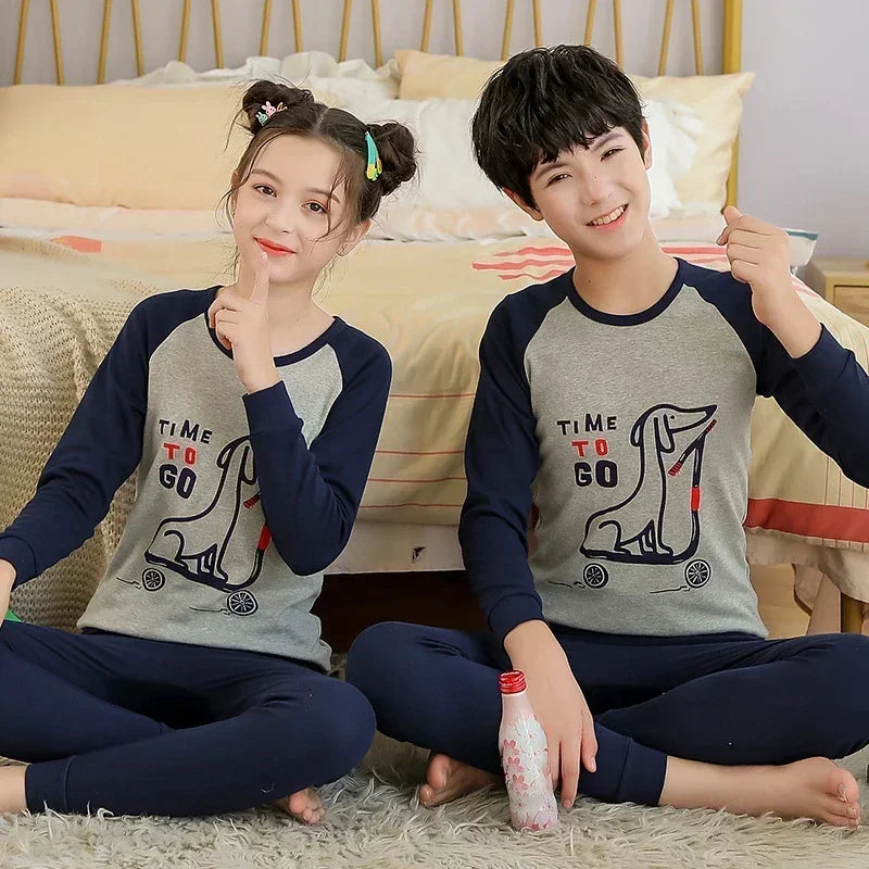 Teenager Boys Animal Cat Pajamas Children's Sleepwear for 12 14 16 Years Kids Pyjamas Cartoon Homewear Cotton Girls Pijamas Suit