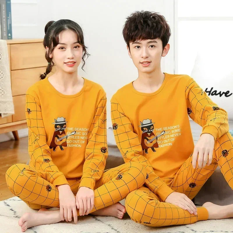 Teenager Boys Animal Cat Pajamas Children's Sleepwear for 12 14 16 Years Kids Pyjamas Cartoon Homewear Cotton Girls Pijamas Suit