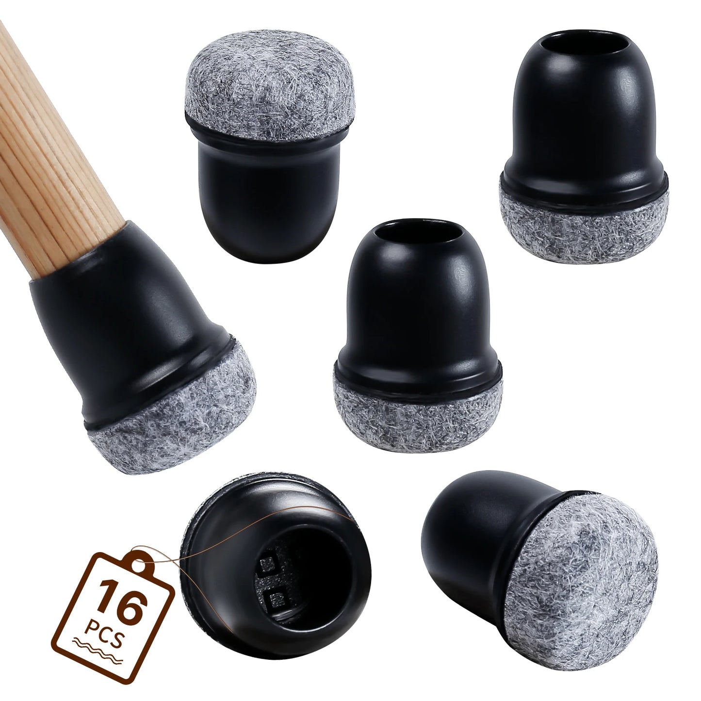 16PCS Chair Leg Protectors Anti- Slip Silicone 360°Felt Pad Bottom Wrapped Thickening Furniture Leg Cover for Hardwood Floors
