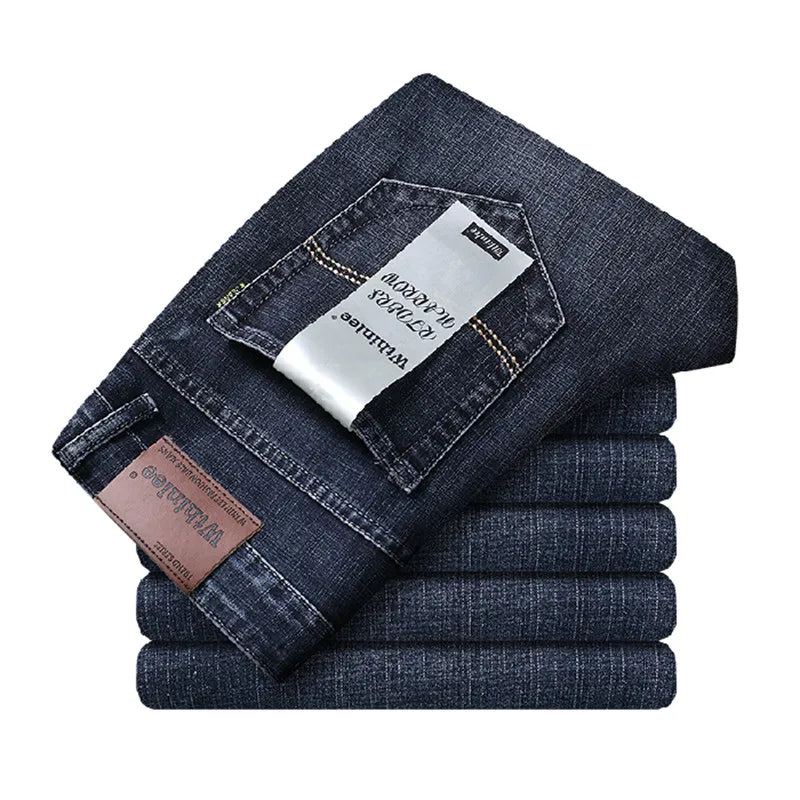 Male All-match Brand Trousers Four Season Men's High Quality Jeans Business Casual High Waist Denim Pants Simplicity Cool