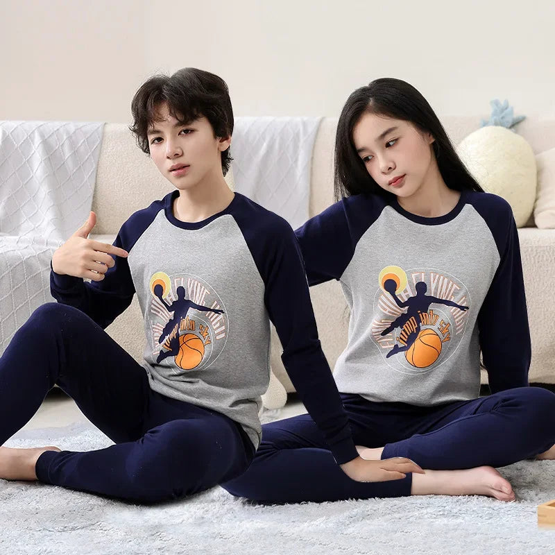 Teenager Boys Animal Cat Pajamas Children's Sleepwear for 12 14 16 Years Kids Pyjamas Cartoon Homewear Cotton Girls Pijamas Suit
