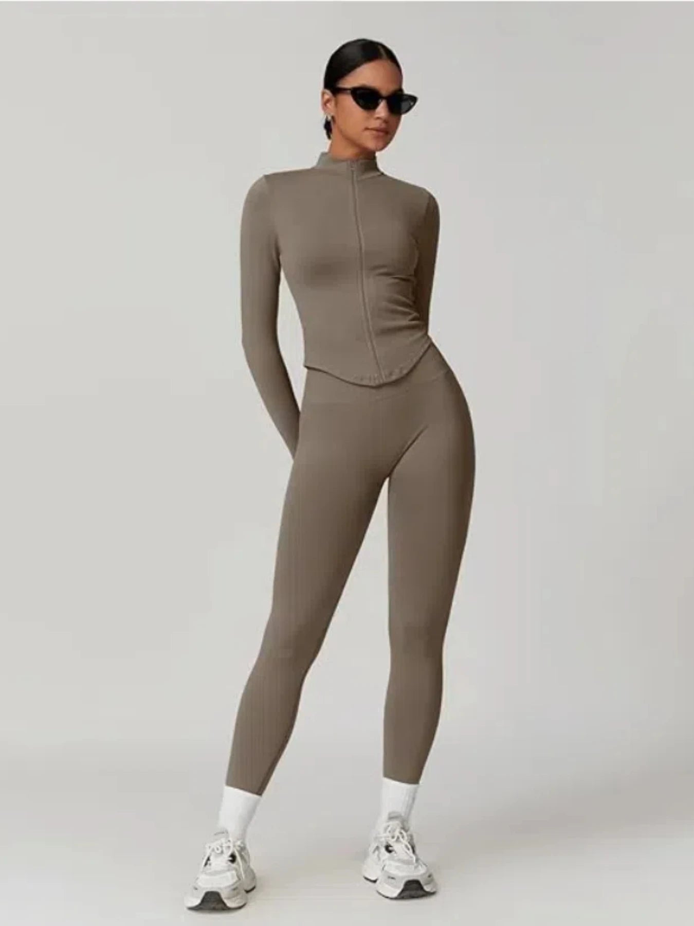 Zipper Stand Collor Jacket Women Crop Tops Yoga Solid Sports Top Long Sleeve Running Sexy Quick Dry Fitness Gym Sport Wear