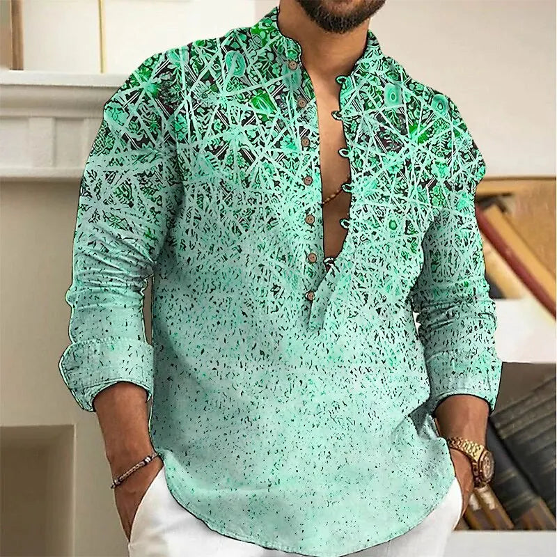 2025 Men's Fashion Spring and Autumn Long sleeved Linen Shirt Button Comfortable Fabric Street Trend