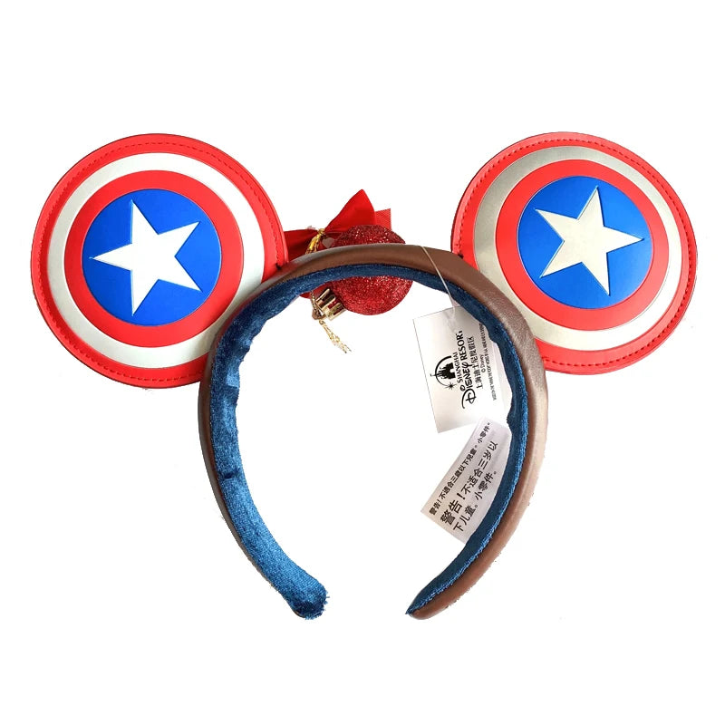 Disney Captain America Shield Mickey Mouse Ear Headband PU Leather Disneyland Mickey Adult/Child Cosplay Girl Accessorie