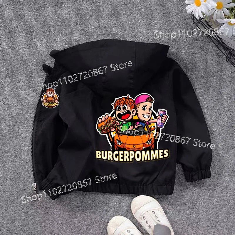 Burgerpommes Icrimax Kid Jacket Boy Anime Cartoon Windbreaker Hooded Trendy Cool Waterproof Top Coat Children's Clothing Gifts