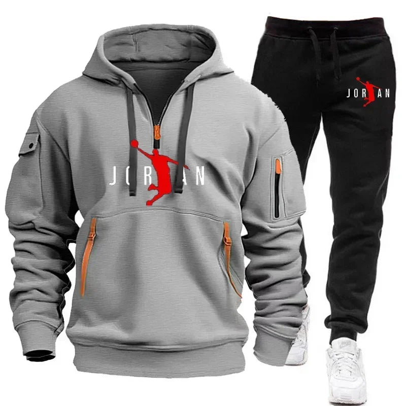 The new men's sportswear set for autumn and winter 2025, featuring an outdoor casual and fashionable jogging pullover and trouse