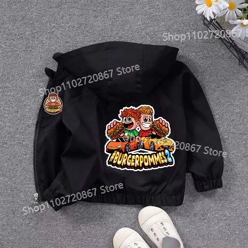 Burgerpommes Icrimax Kid Jacket Boy Anime Cartoon Windbreaker Hooded Trendy Cool Waterproof Top Coat Children's Clothing Gifts