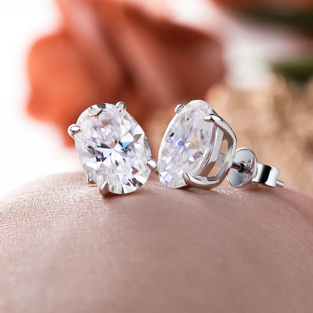 FEOBUR 0.5-4CT Oval Cut Moissanite Stud Earrings for Women 925 Sterling Silver Sparkling Diamond Ear Studs Wedding Jewelry GRA