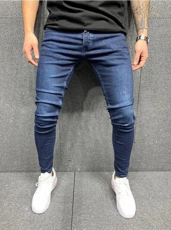 Mens Skinny Ripped jeans Slim scarification Blue Denim Pencil Pants Street hip-hop denim trousers fashion cowboy clothing men
