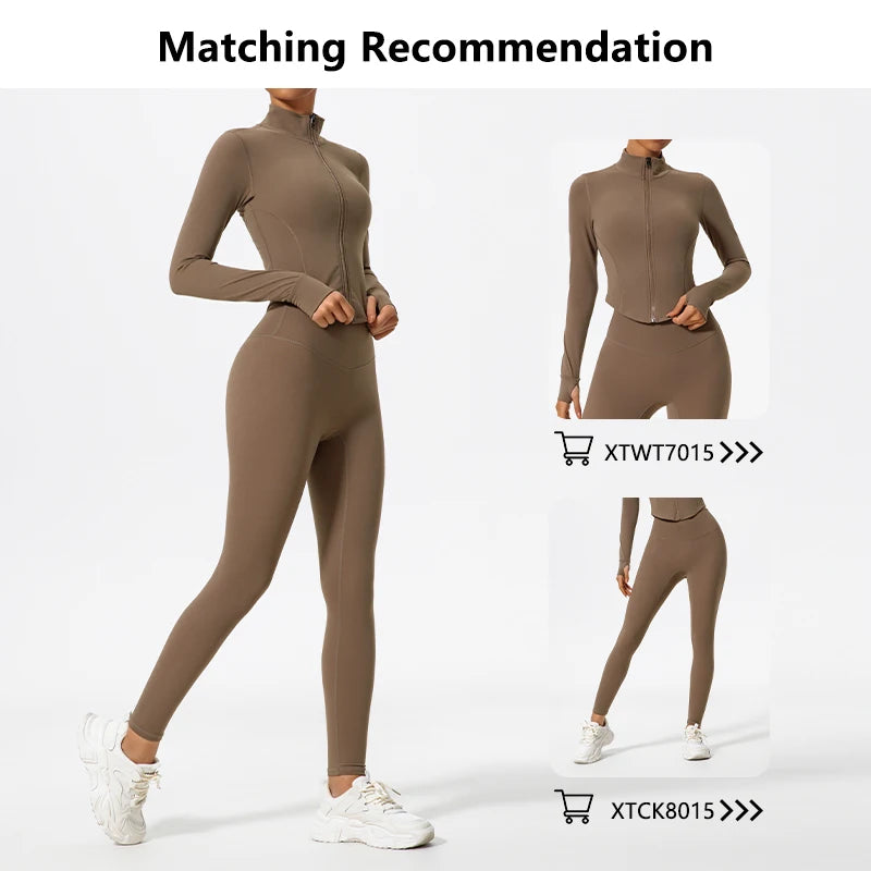 Hearuisavy Ultra-Soft Fabrics 2Pcs Long Sleeve Gym Set Women Quick-Dry Yoga Clothes Workout Leggings Suit Sports Jackets Women