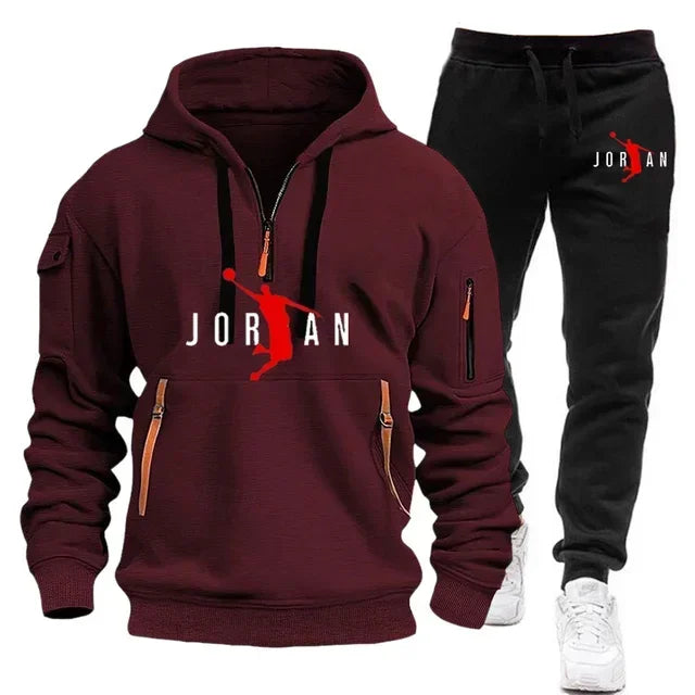 The new men's sportswear set for autumn and winter 2025, featuring an outdoor casual and fashionable jogging pullover and trouse