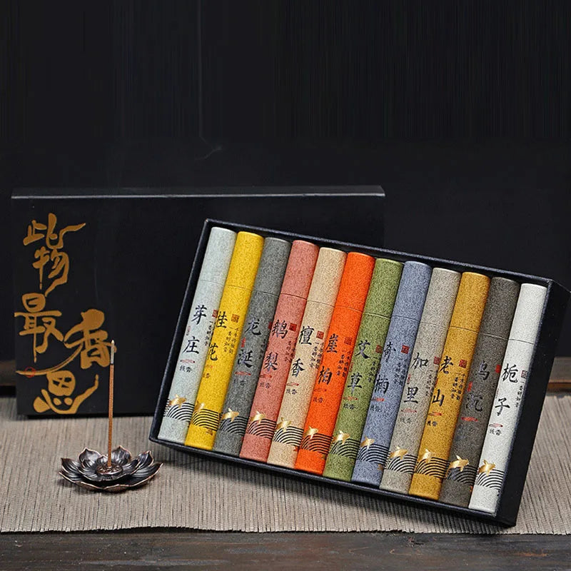 12 Kinds of Natural Sandalwood Incense Sticks in Gift Box 5g X 10.5cm Living Room Scents for Home Fragrance Osmanthus