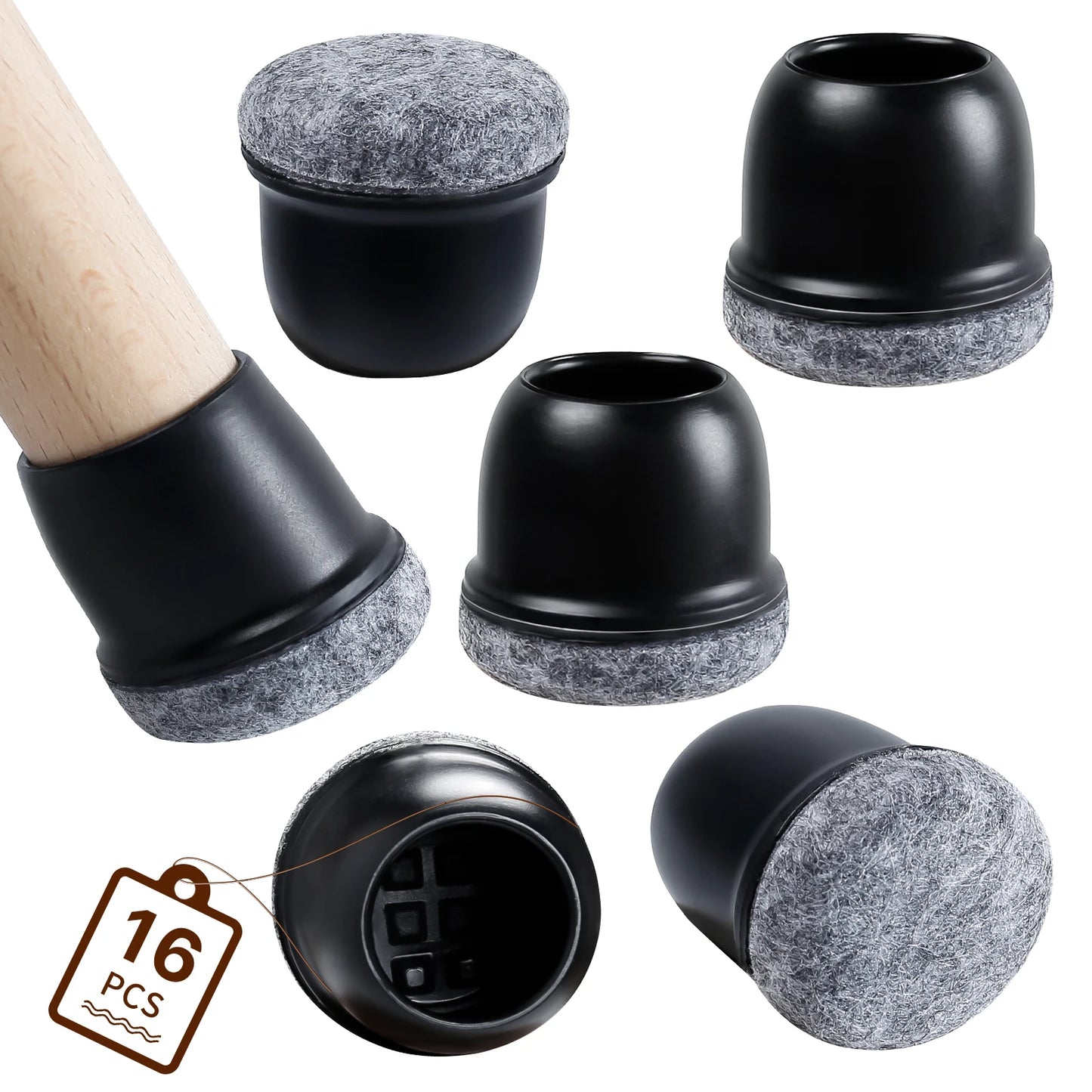 16PCS Chair Leg Protectors Anti- Slip Silicone 360°Felt Pad Bottom Wrapped Thickening Furniture Leg Cover for Hardwood Floors