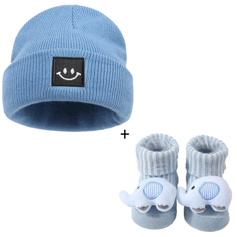 3pcs Cotton Baby Hat Newborn Sock Cartoon 3D Doll Set Crochet Beanie Infant Boy Girl Cap Baby Stuff Children Accessories 0-6 M