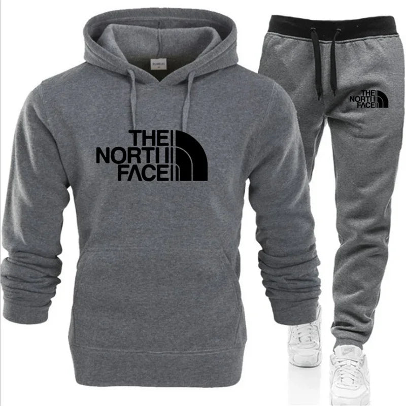 Winter Hoodie Sets Men Fashion Fleece Red Hoodies Black Brand Pants Casual Jogger Suit Tracksuit Sweatshirt