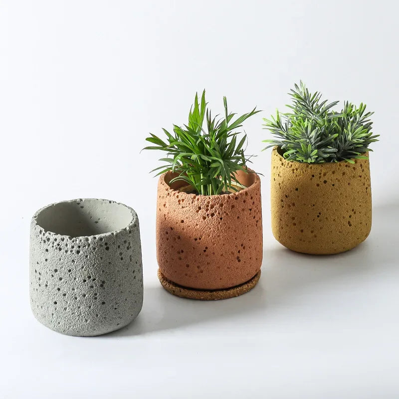 Nordic cement flowerpot simple personality creative imitation volcanic stone indoor succulent potted green plant flowerpot