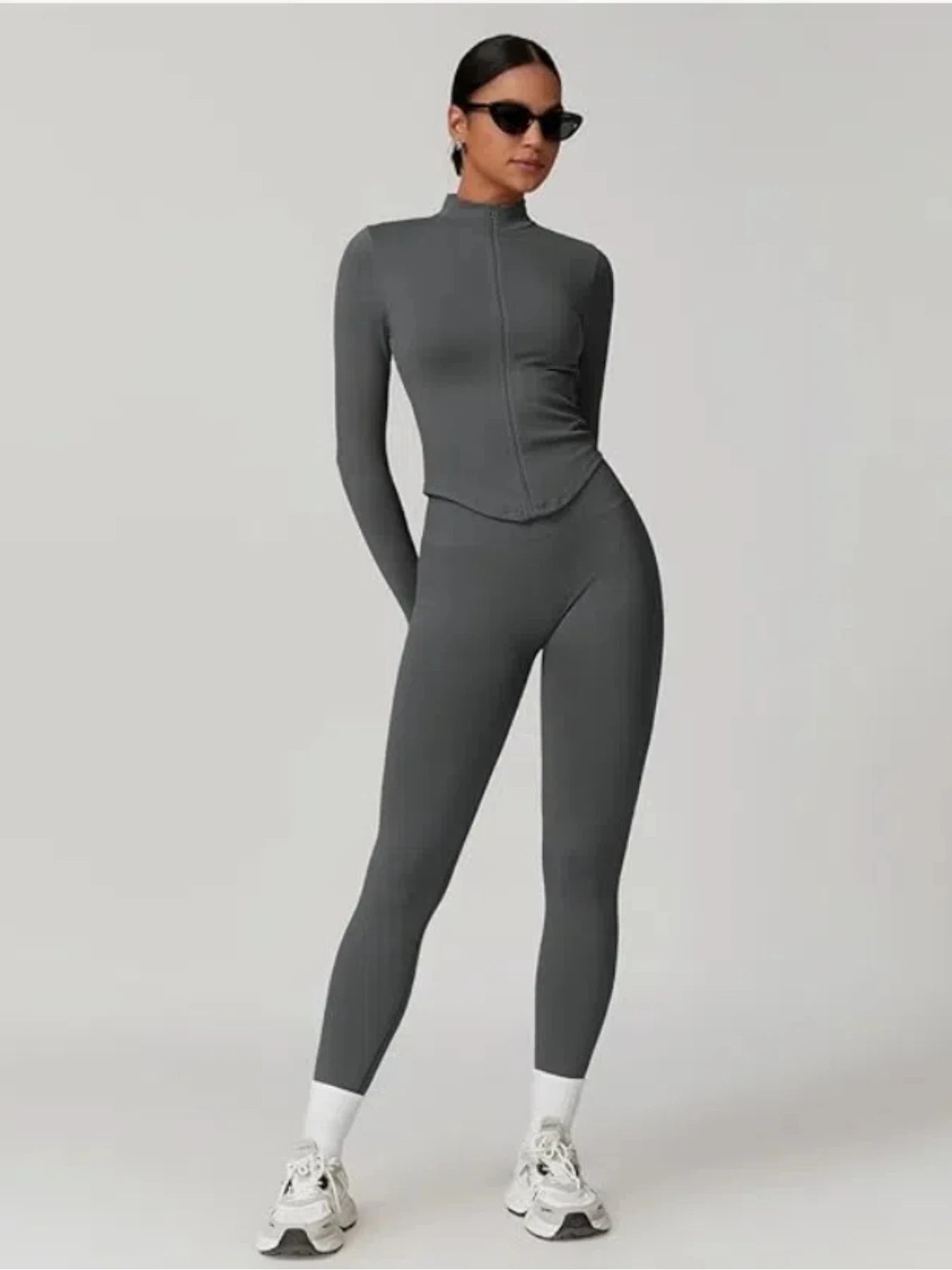 Zipper Stand Collor Jacket Women Crop Tops Yoga Solid Sports Top Long Sleeve Running Sexy Quick Dry Fitness Gym Sport Wear