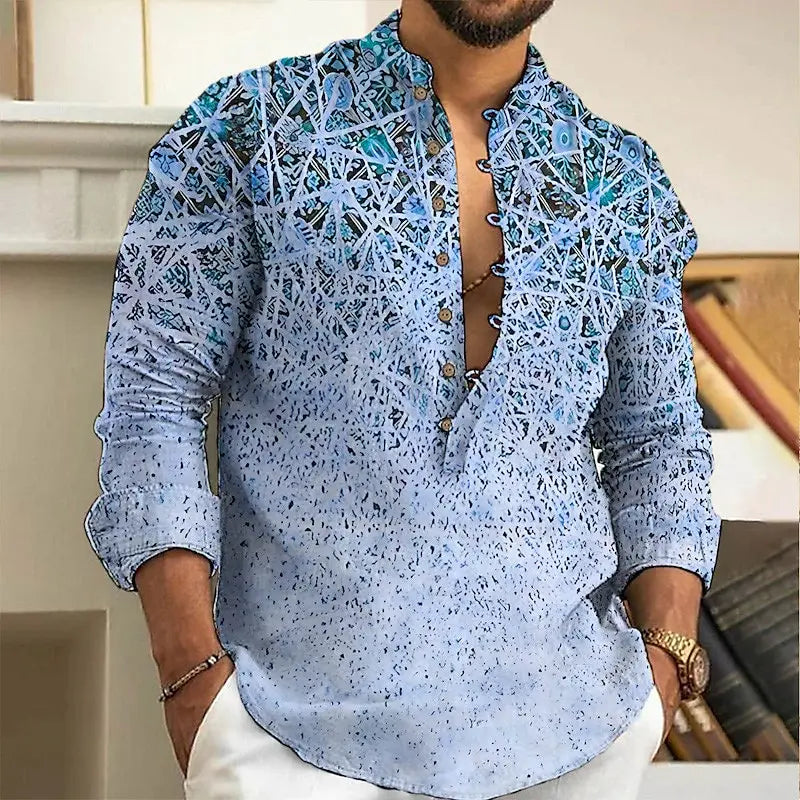 2025 Men's Fashion Spring and Autumn Long sleeved Linen Shirt Button Comfortable Fabric Street Trend