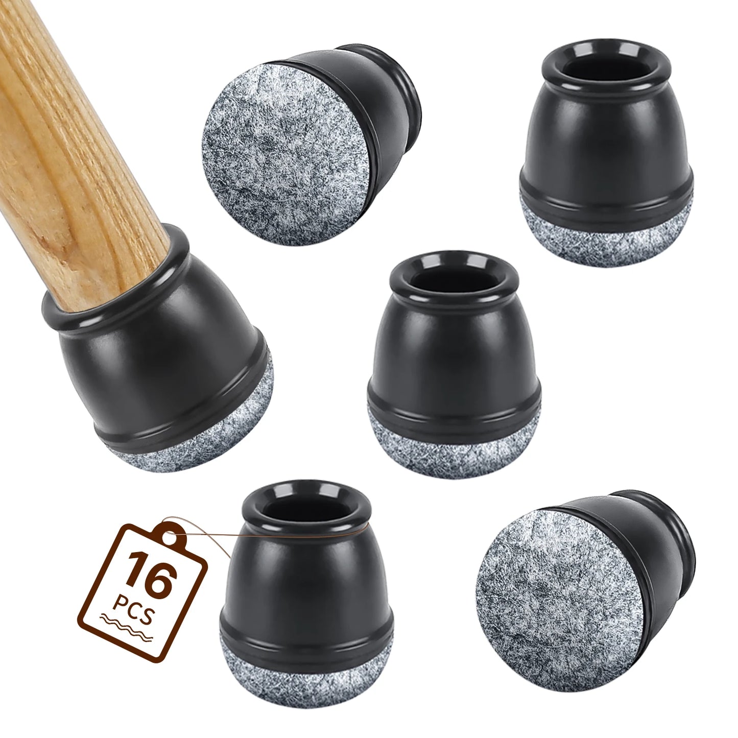 16PCS Chair Leg Protectors Anti- Slip Silicone 360°Felt Pad Bottom Wrapped Thickening Furniture Leg Cover for Hardwood Floors