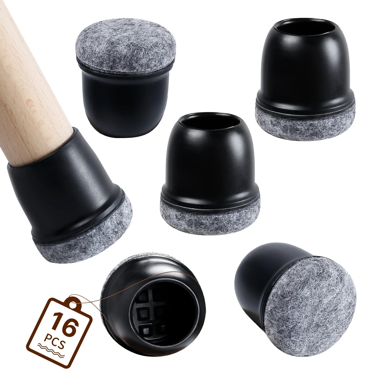 16PCS Chair Leg Protectors Anti- Slip Silicone 360°Felt Pad Bottom Wrapped Thickening Furniture Leg Cover for Hardwood Floors