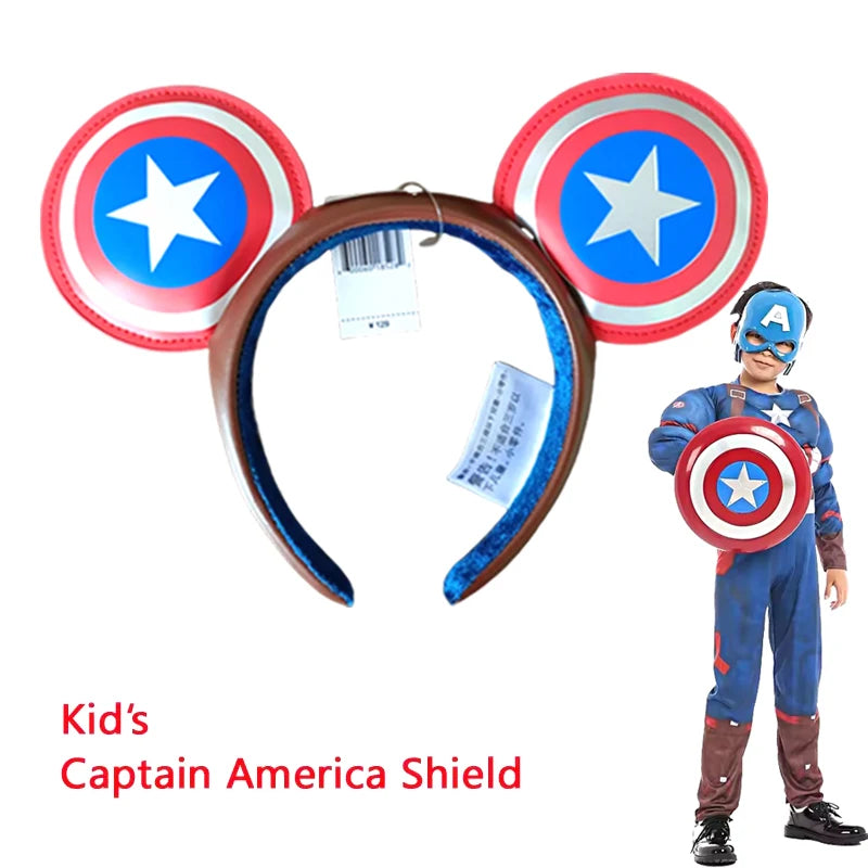 Disney Captain America Shield Mickey Mouse Ear Headband PU Leather Disneyland Mickey Adult/Child Cosplay Girl Accessorie