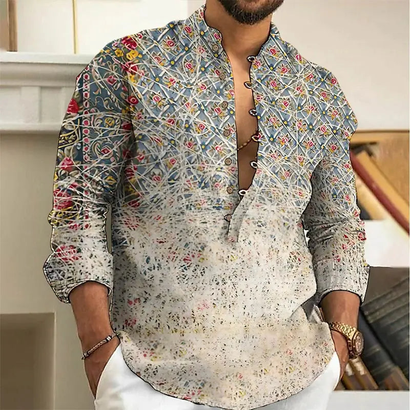 2025 Men's Fashion Spring and Autumn Long sleeved Linen Shirt Button Comfortable Fabric Street Trend