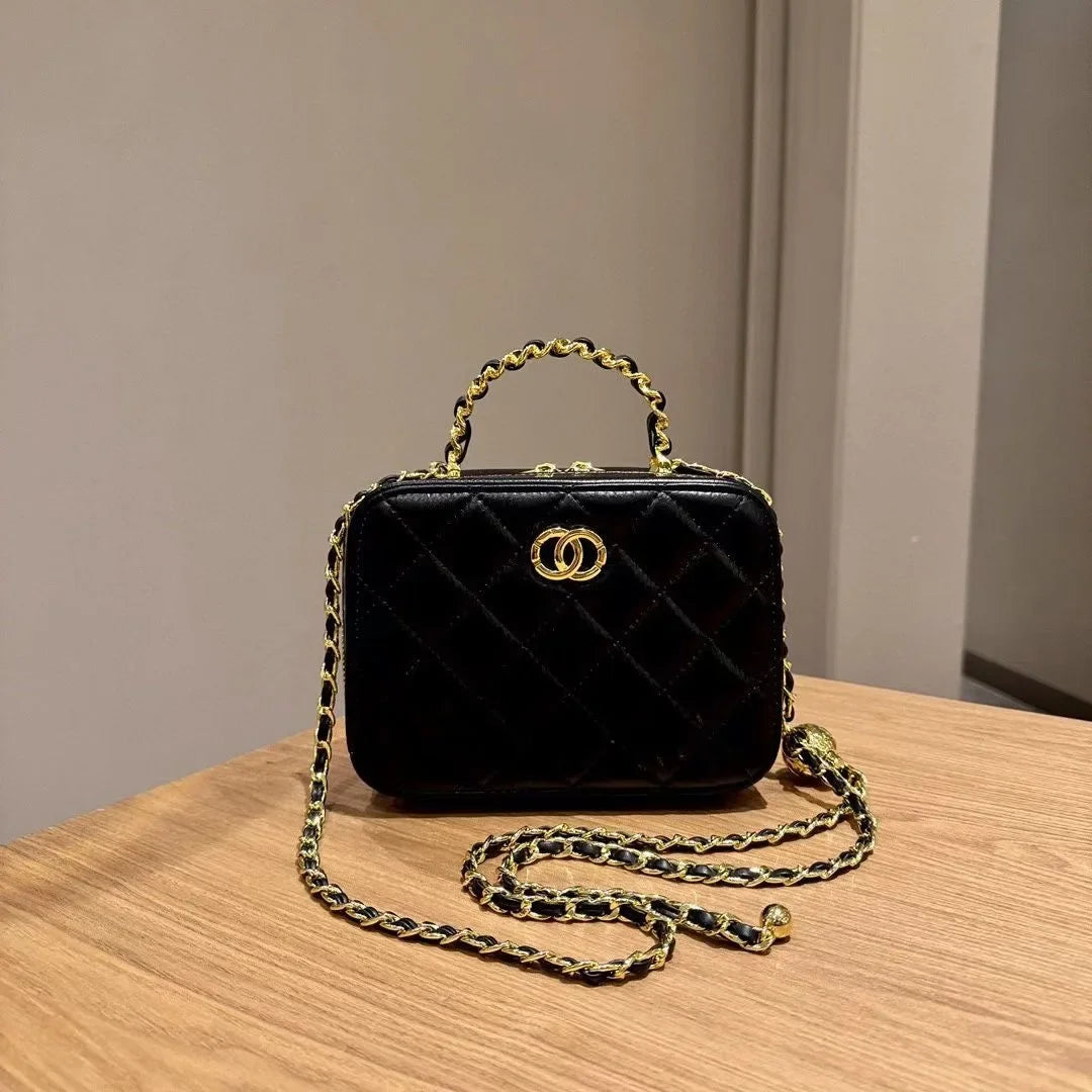 2024 New Styleargyll Genuine Leather Tweed Box Bag Women's High-end Feel Chain Fashionable Versatile Shoulder Crossbody Bag