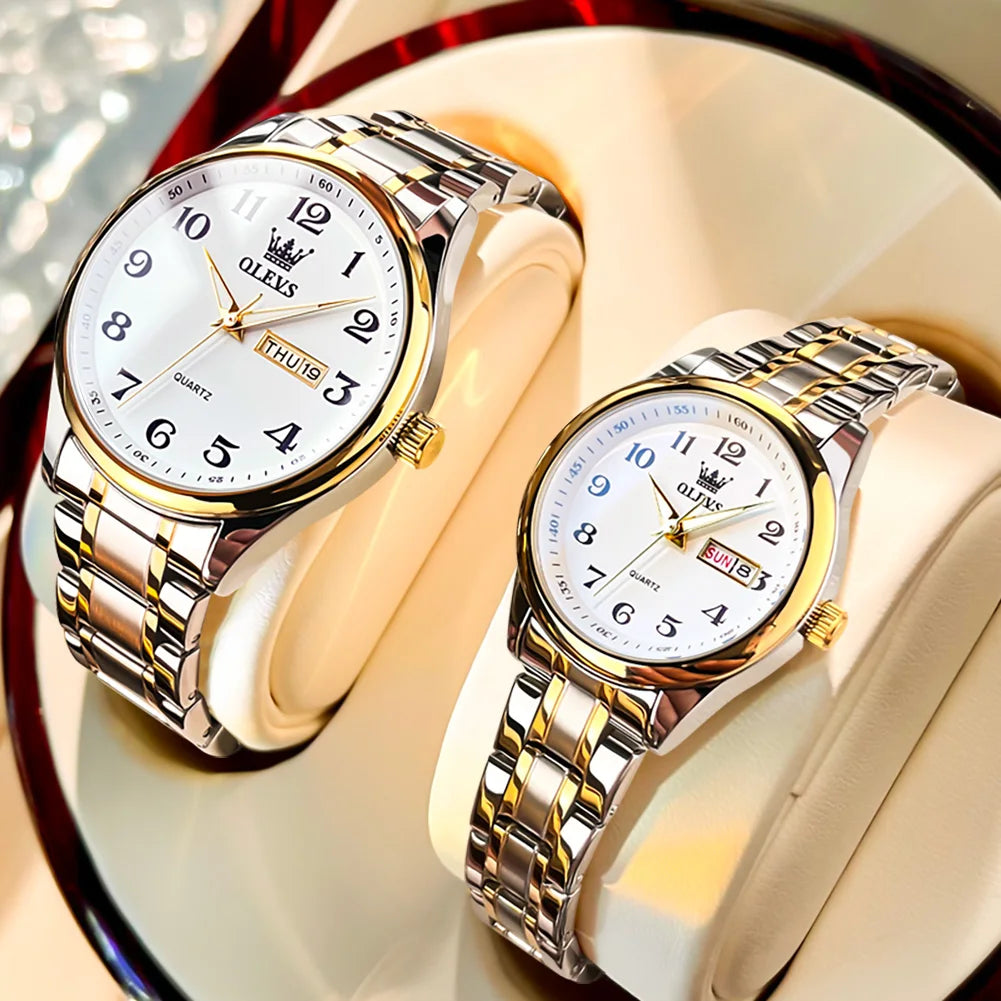 OLEVS 5567 Couple Watches Waterproof Luminous Wristwatch for Lover Date Men‘s and Women's Wristwatch Simple Fashion