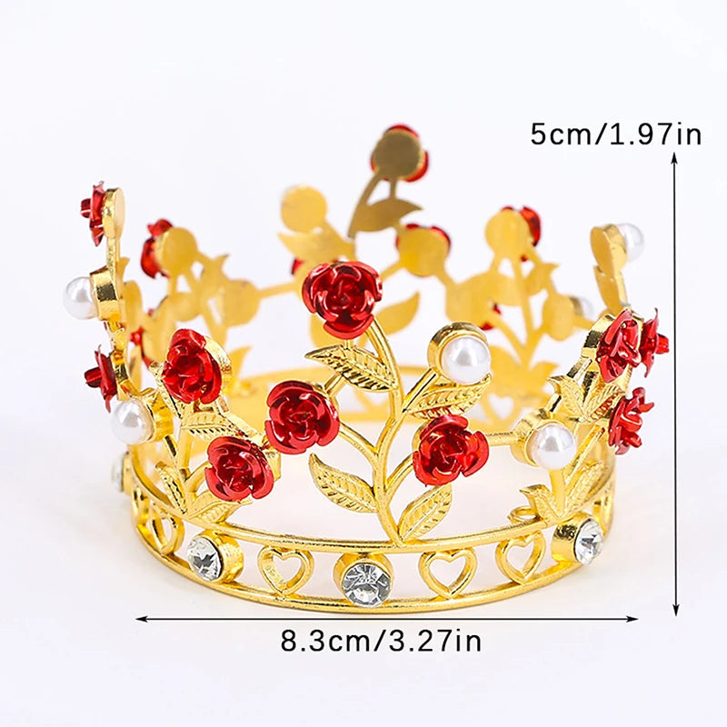 Luxury Flower Crown Small Tiaras For Doll Diadem Girls Birthday Bridal Wedding Hair Jewelry Prom Crown Cake Topper Ornaments