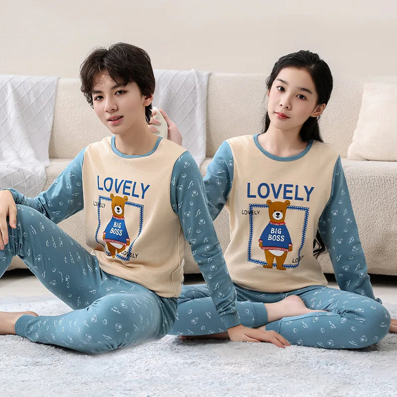 Teenager Boys Animal Cat Pajamas Children's Sleepwear for 12 14 16 Years Kids Pyjamas Cartoon Homewear Cotton Girls Pijamas Suit