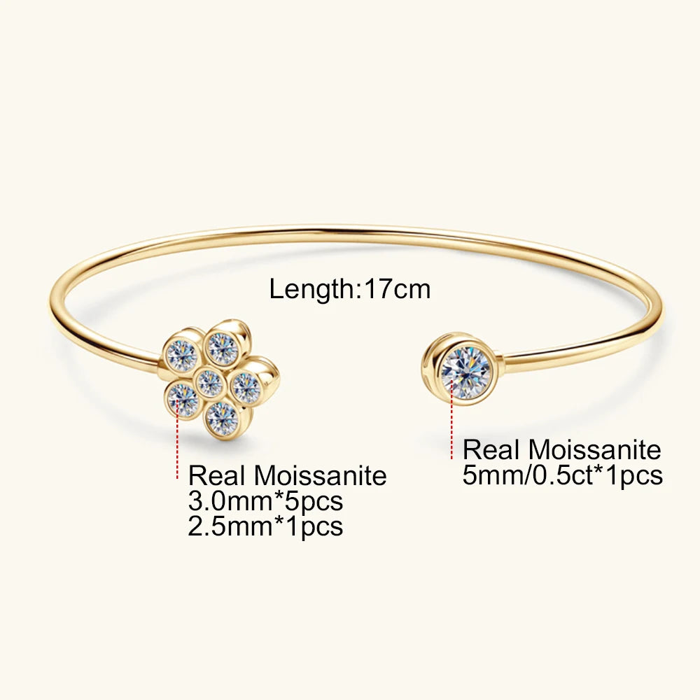 Sweetrain 0.5CT Moissanite Bangle for Women 5mm Lab Created Diamond Bracelet 100% Real 925 Sterling Silver Opening Cuff Bangle