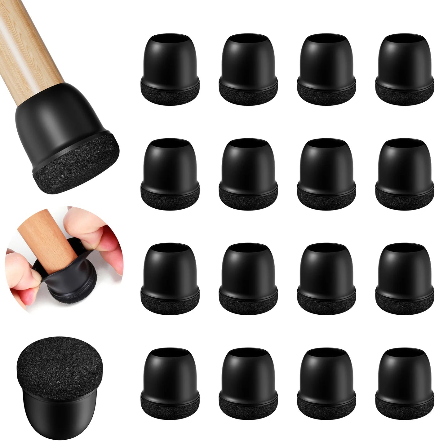 16PCS Chair Leg Protectors Anti- Slip Silicone 360°Felt Pad Bottom Wrapped Thickening Furniture Leg Cover for Hardwood Floors