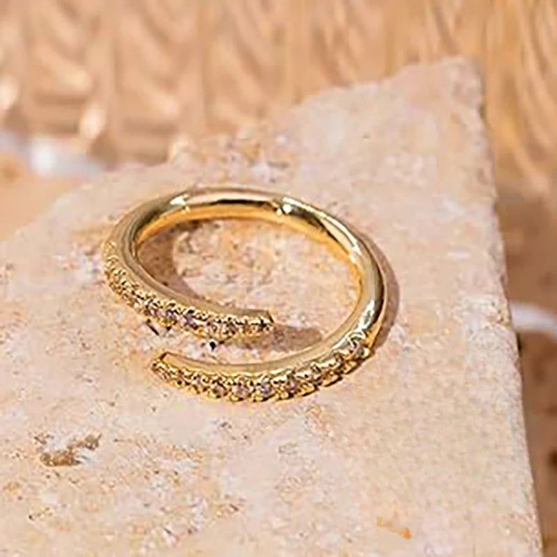 Huitan Real 925 Sterling Silver Gold Color Opening Rings Female Trendy Simple Adjustable Accessories Sparking Engagement Jewelry