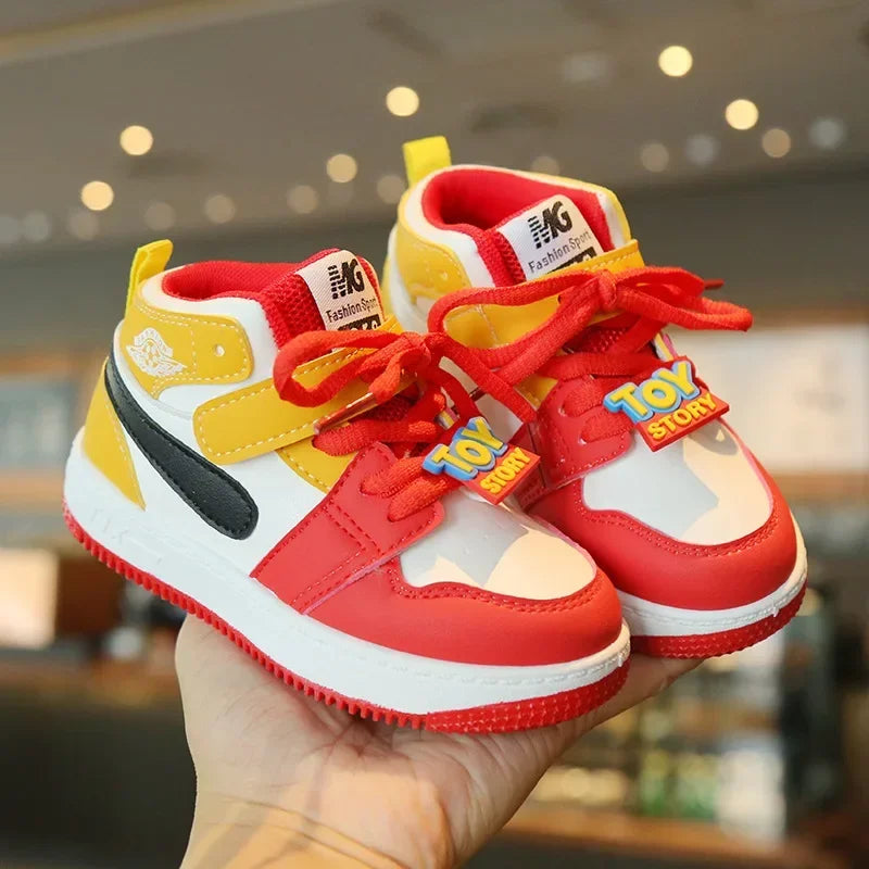 New Fashion Color Block Children Sports Shoes Lace Up Sewing Thread Kids Non Slip Soft Soled Thick Flat Shoes Casual Sneakers