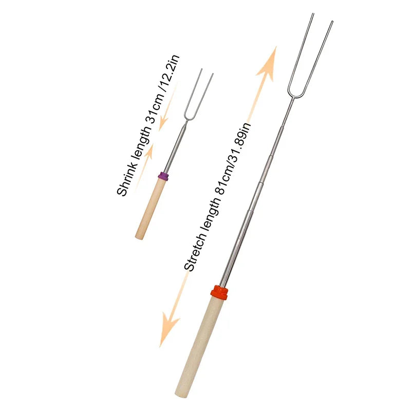 8Pcs Telescoping Barbecue Fork Stainless Steel Double Metal Skewers Roasting Stick Smores Skewer for Hot Dog BBQ Picnic Camping