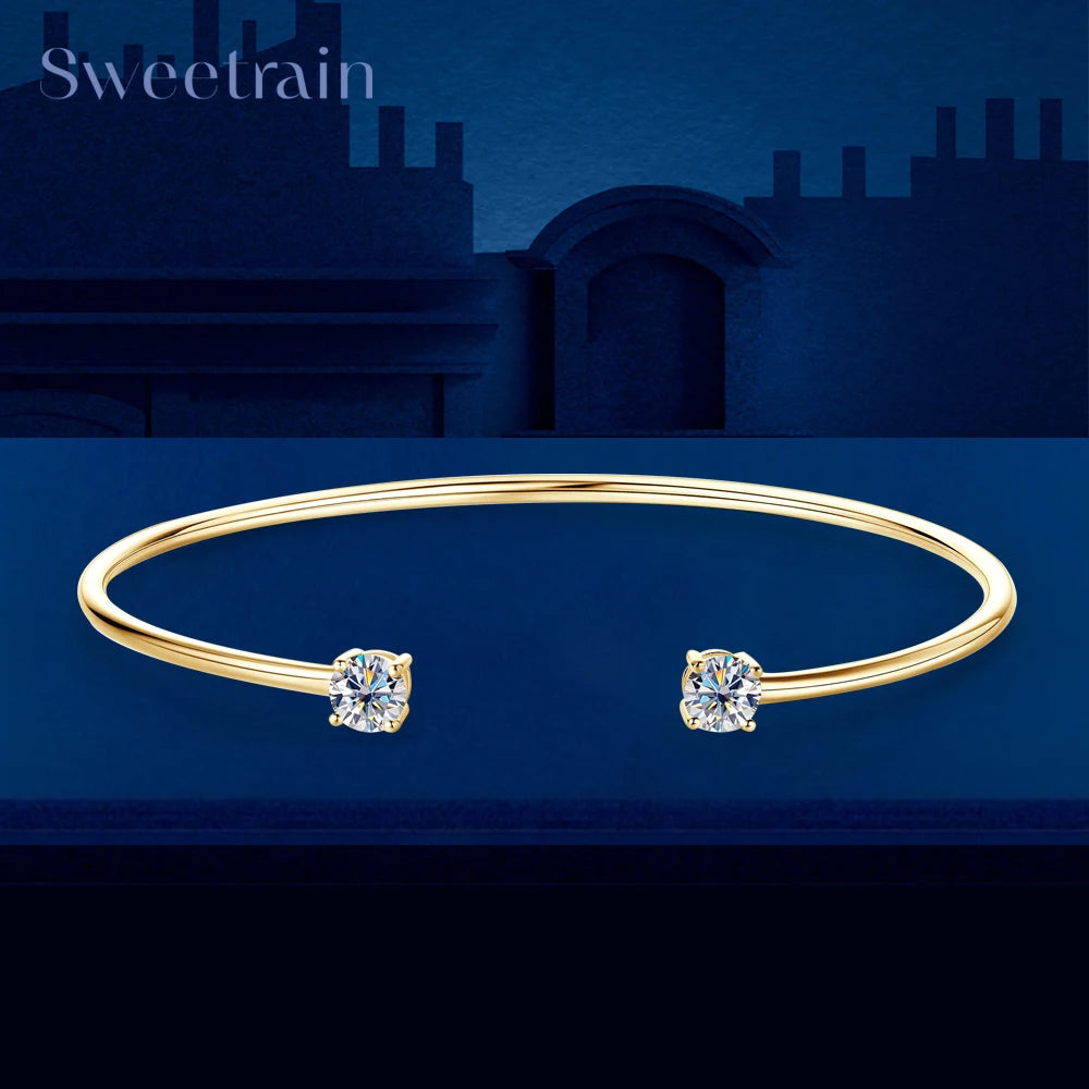 Sweetrain 0.5CT Moissanite Bangle for Women 5mm Lab Created Diamond Bracelet 100% Real 925 Sterling Silver Opening Cuff Bangle