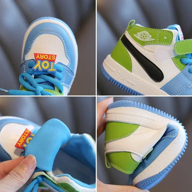 New Fashion Color Block Children Sports Shoes Lace Up Sewing Thread Kids Non Slip Soft Soled Thick Flat Shoes Casual Sneakers