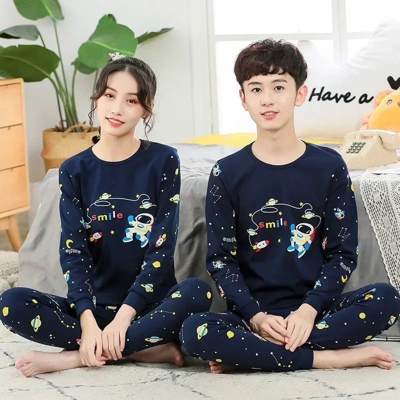 Teenager Boys Animal Cat Pajamas Children's Sleepwear for 12 14 16 Years Kids Pyjamas Cartoon Homewear Cotton Girls Pijamas Suit