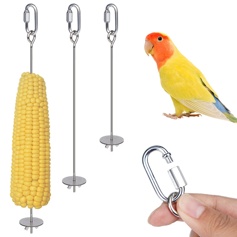 Parrot Stainless Steel Fruit Fork Apple Fork Toy Bird Cage Supplies Bird Fruit Insert Feeder Pet Parrot Accessories Bird Feeder