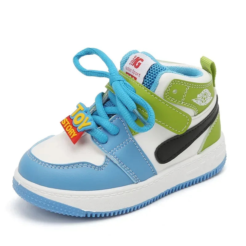 New Fashion Color Block Children Sports Shoes Lace Up Sewing Thread Kids Non Slip Soft Soled Thick Flat Shoes Casual Sneakers