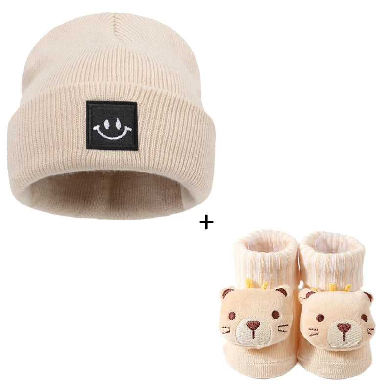 3pcs Cotton Baby Hat Newborn Sock Cartoon 3D Doll Set Crochet Beanie Infant Boy Girl Cap Baby Stuff Children Accessories 0-6 M