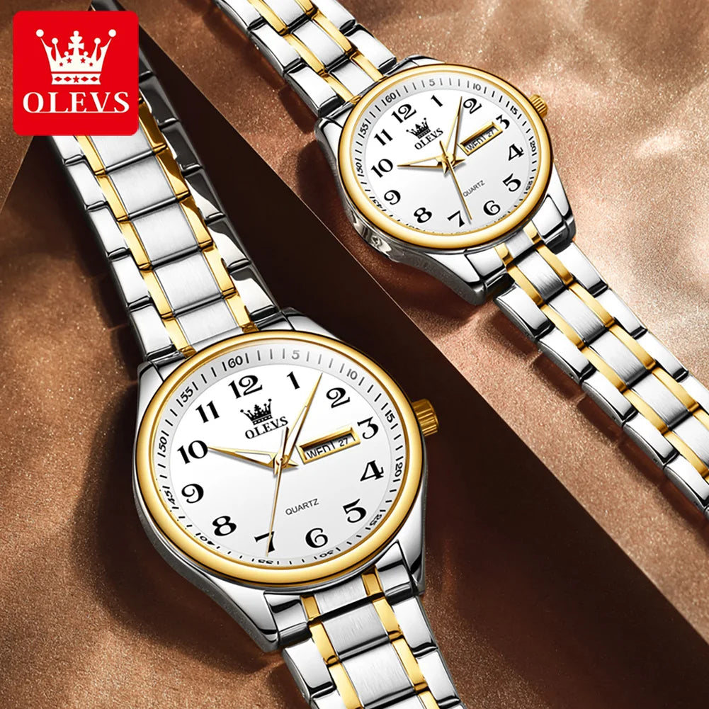 OLEVS 5567 Couple Watches Waterproof Luminous Wristwatch for Lover Date Men‘s and Women's Wristwatch Simple Fashion
