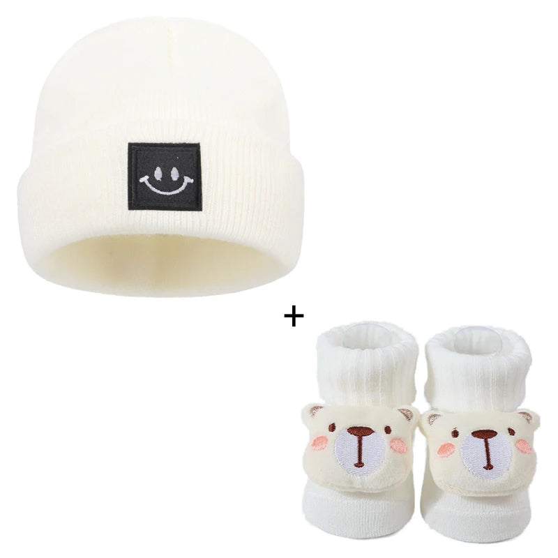 3pcs Cotton Baby Hat Newborn Sock Cartoon 3D Doll Set Crochet Beanie Infant Boy Girl Cap Baby Stuff Children Accessories 0-6 M