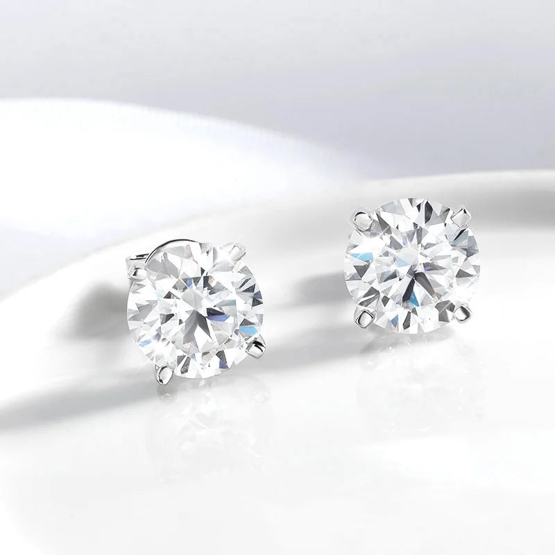 Smyoue Each 0.2-2CT Certified Moissanite Stud Earrings for Women 4 Claw Sparkling Wedding Party Jewelry Sterling Silver S925