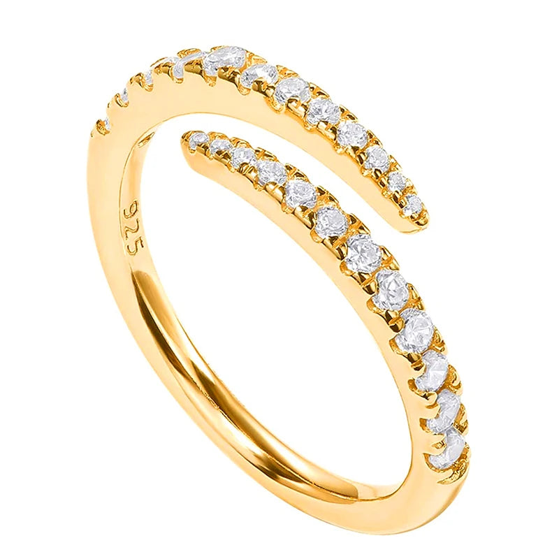 Huitan Real 925 Sterling Silver Gold Color Opening Rings Female Trendy Simple Adjustable Accessories Sparking Engagement Jewelry