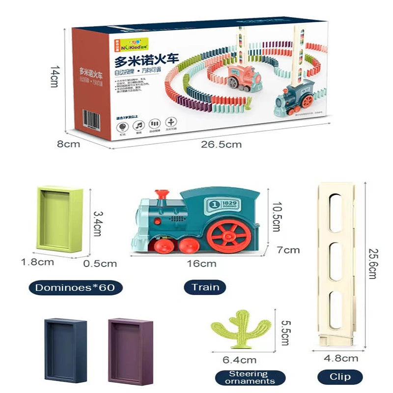 60 Pcs Domino Train Set Automatic Domino Laying Train Educational Toy for Early Learning Perfect Boys Gift and Creative Play