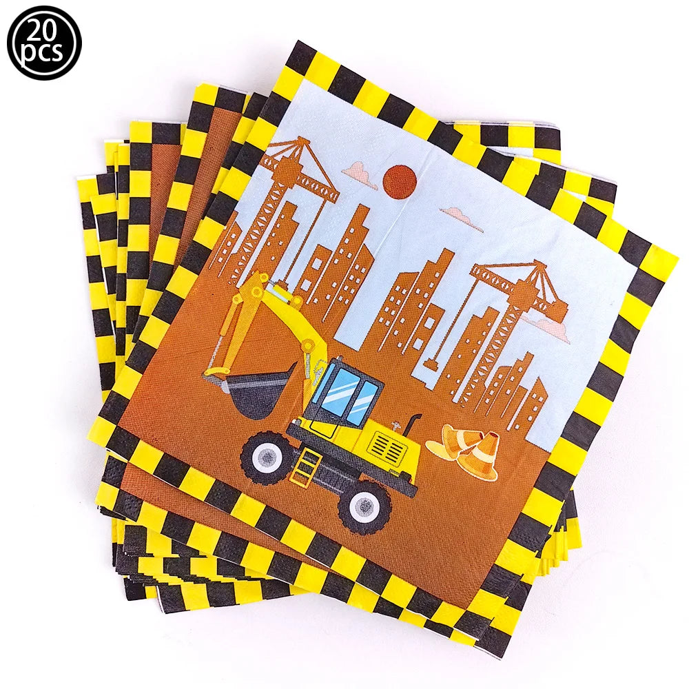 construction truck party tablecloth table runner Engineering excavator theme table cover boy construction birthday party decor