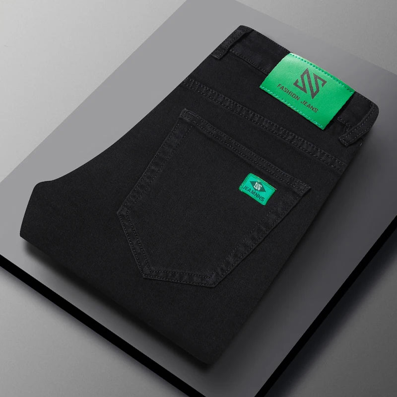 Cotton Stretch Jeans Business Casual Men's Thin Denim Jeans Grey Spring Summer Brand New Fit Straight Lightweight