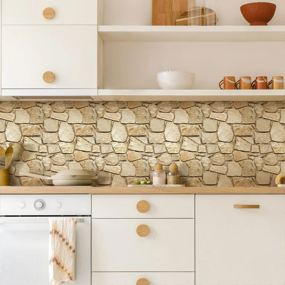 3D Tile Stickers, 3D Faux Stone Textures, Matte, 30cm x 30cm, Water and Mold Resistant, for Living Room, Kitchen Wall Update
